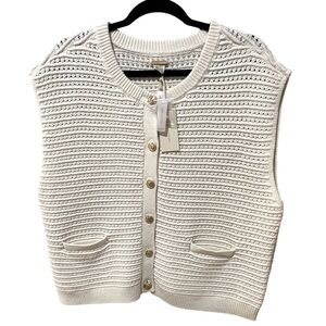 Magaschoni Sweater Vest Creamy White Knit Gold Buttons Chic SZ XL NWT
